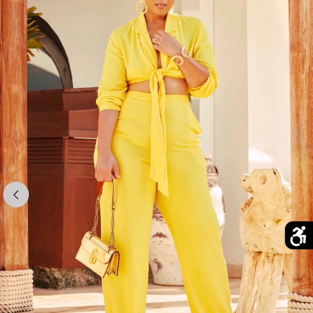 GarnerStyle × FTF Yellow Linen Wide-Leg Pants | Plus Size 2X | NWT - Picture 7 of 7